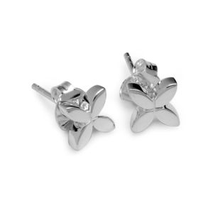 Silver Four Petal Flower Earrings