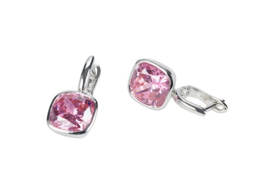 Pink CZ and Silver Classic Drop Earring