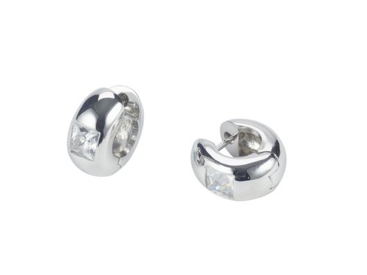 White CZ Huggie Hoop Earrings