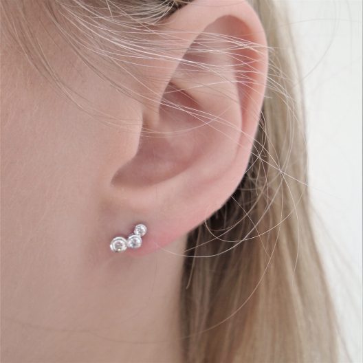 3 stone cz stud earrings